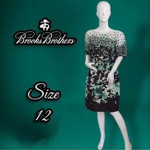 Brooks Brothers Italian Woven Short Sleeve Sheath Dress Size 12 Green White Blk
